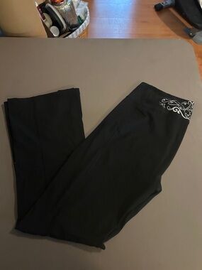 Bally Black Boot-Cut Pants with White Waist Embroidery